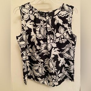 Talbots 10 Petite Black & Ivory Floral Silk Sleeveless Blouse